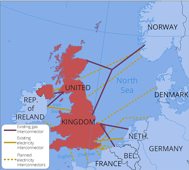 Map of UK electricity interconnectors